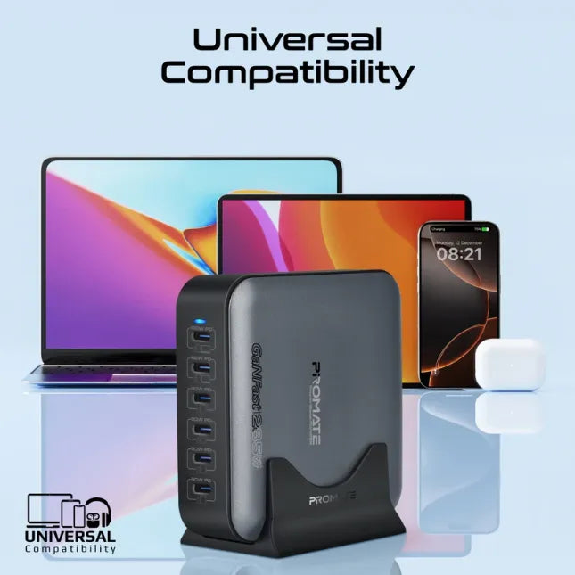 Promate charging solution, engineered with next-gen GaNFast™ technology for compact