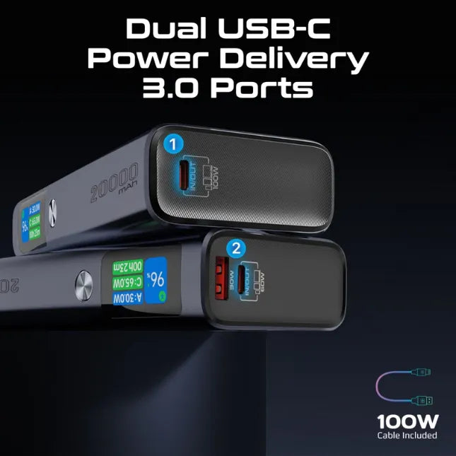 Promate Sleek 130W Multi-Port Power Delivery Power Bank TFT LCD Screen Titan-130 Promate Sleek 130W Multi-Port Power Delivery Power Bank TFT LCD Screen Titan-130