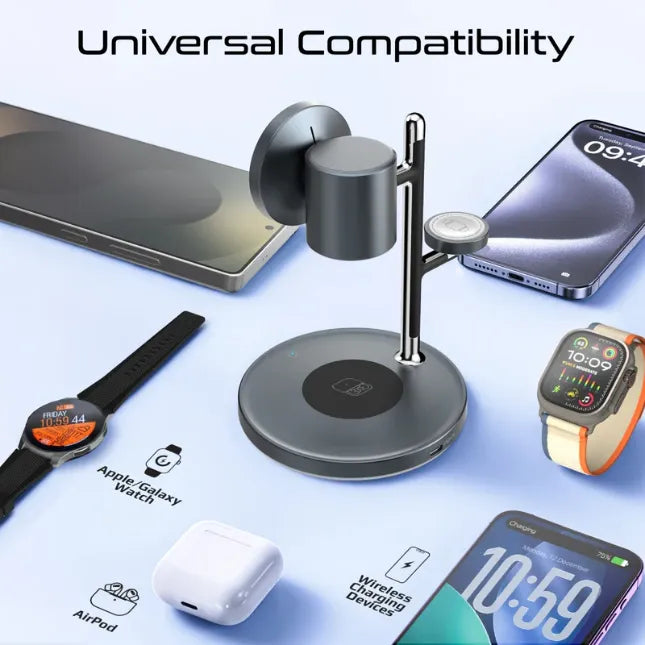 Promate 4-in-1 Qi2 Certified MagSafe Compatible Wireless Charging Station Synergy-3