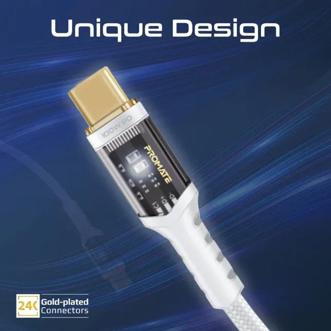 Promate Data Sync &Charge Cable High Tensile 100W PD USB-C LucidLine-CC200
