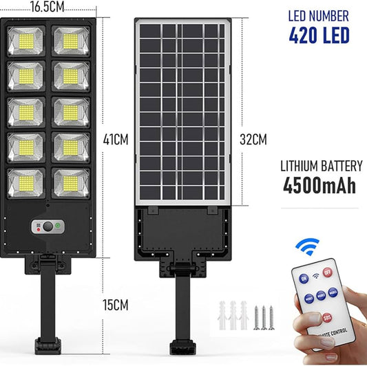 Super bright outdoor solar street light with 420 LEDs 4500mAh Battery