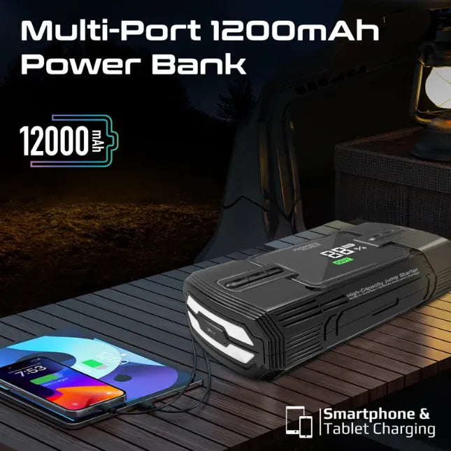 Promate 1200A/12V High-Capacity Jump Starter 150PSI Air Compressor Power bank Promate 1200A/12V High-Capacity Jump Starter 150PSI Air Compressor Power bank
