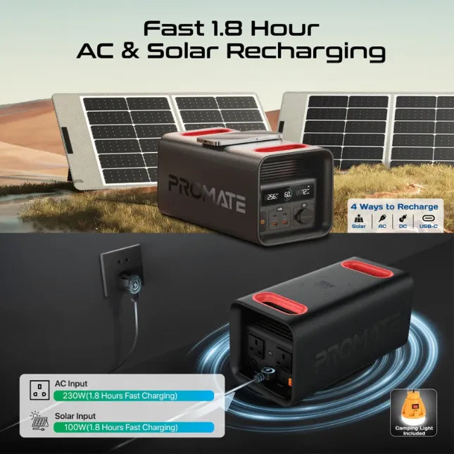 Promate Portable Power Station 600W/161000mAh LiFePO4 High-Capacity PowerTank-600
