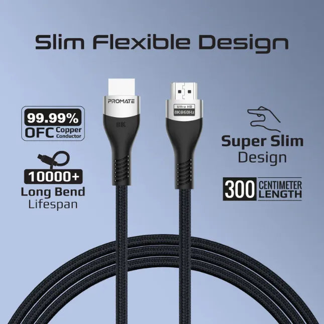 Promate PrimeLink8K-300, HDMI Cable Cable Length 3M Transfer Rate 48Gbps