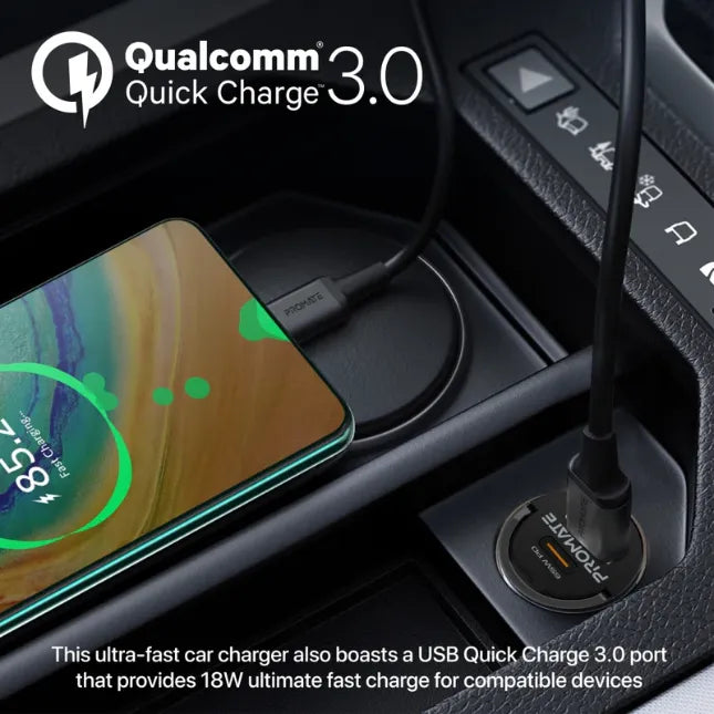 Promate Mini Car Charger 65W RapidCharge Transparent Power Delivery & QC 3.0 Promate Mini Car Charger 65W RapidCharge Transparent Power Delivery & QC 3.0