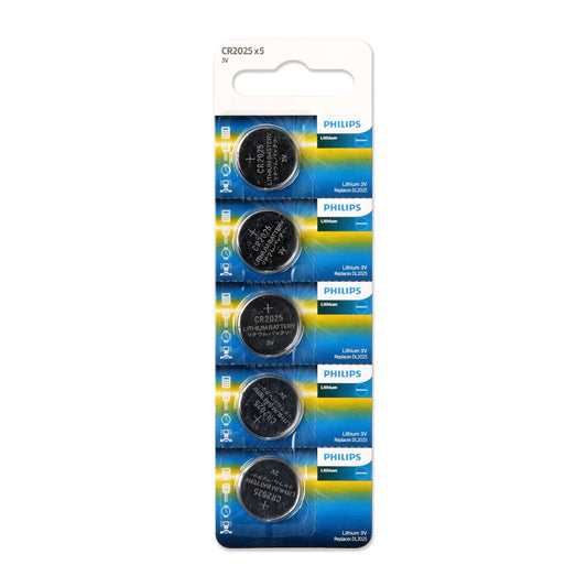 Philips Lithium Cell Button Batteries CR2025 - Pack of 5 Lithium