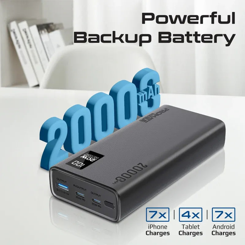Promate Smart Charging 20W PD Dual USB-C 22.5W USB-A Power Bank Bolt-20PD Promate Smart Charging 20W PD Dual USB-C 22.5W USB-A Power Bank Bolt-20PD
