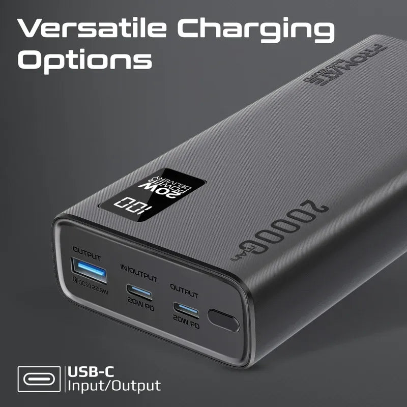 Promate Smart Charging 20W PD Dual USB-C 22.5W USB-A Power Bank Bolt-20PD Promate Smart Charging 20W PD Dual USB-C 22.5W USB-A Power Bank Bolt-20PD