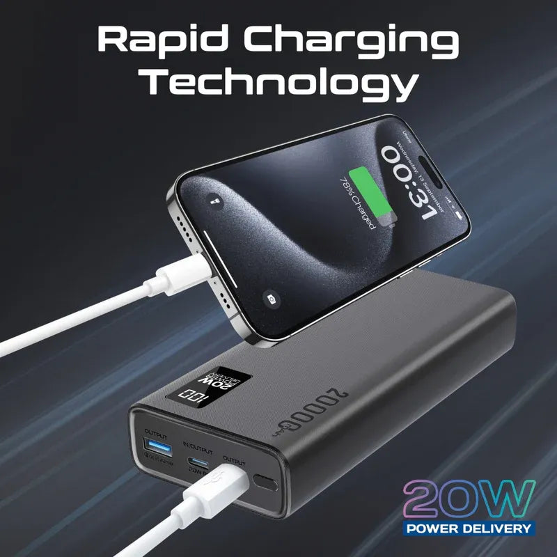 Promate Smart Charging 20W PD Dual USB-C 22.5W USB-A Power Bank Bolt-20PD Promate Smart Charging 20W PD Dual USB-C 22.5W USB-A Power Bank Bolt-20PD
