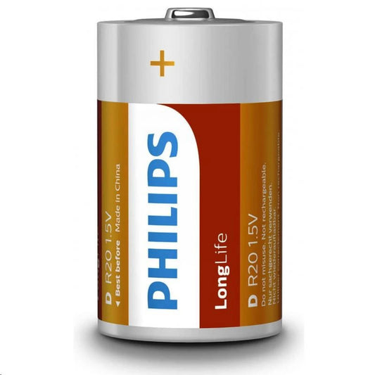 Philips LongLife Zinc Batteries D - Pack of 2 Zinc long life