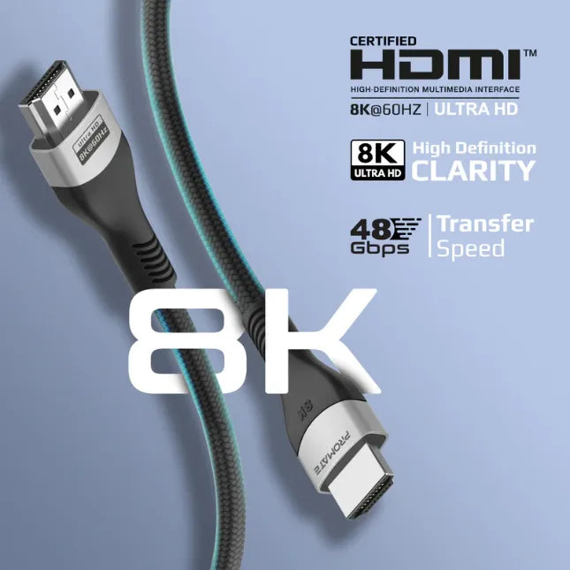 Promate PrimeLink8K-300, HDMI Cable Cable Length 3M Transfer Rate 48Gbps