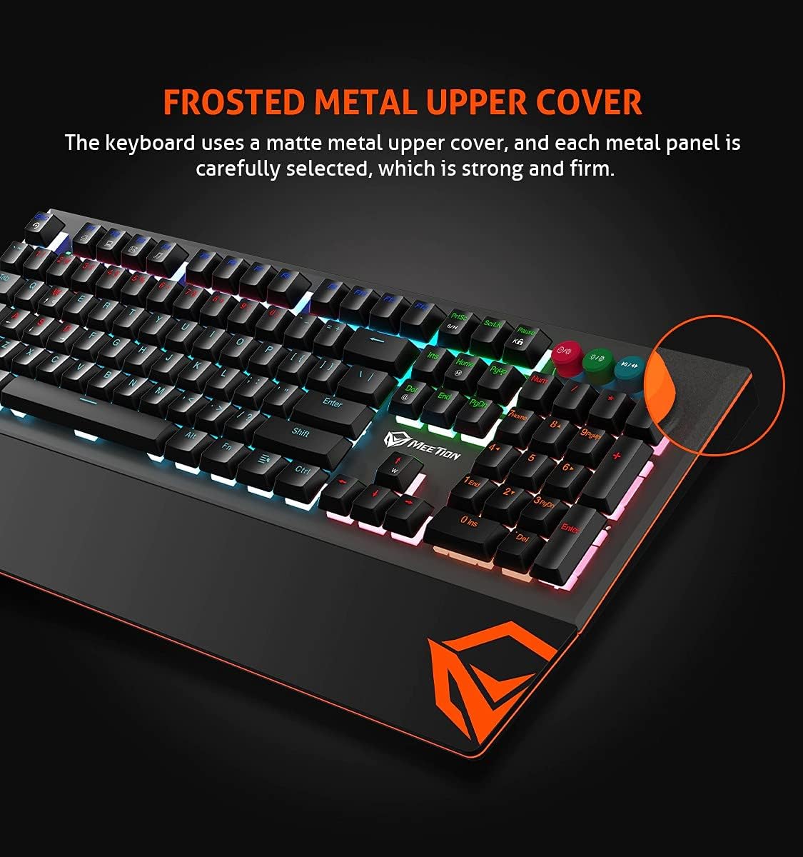 Meetion MT-MK500 Mechanical Gaming Keyboard, Detachable Palmrest, RGB, Type-C