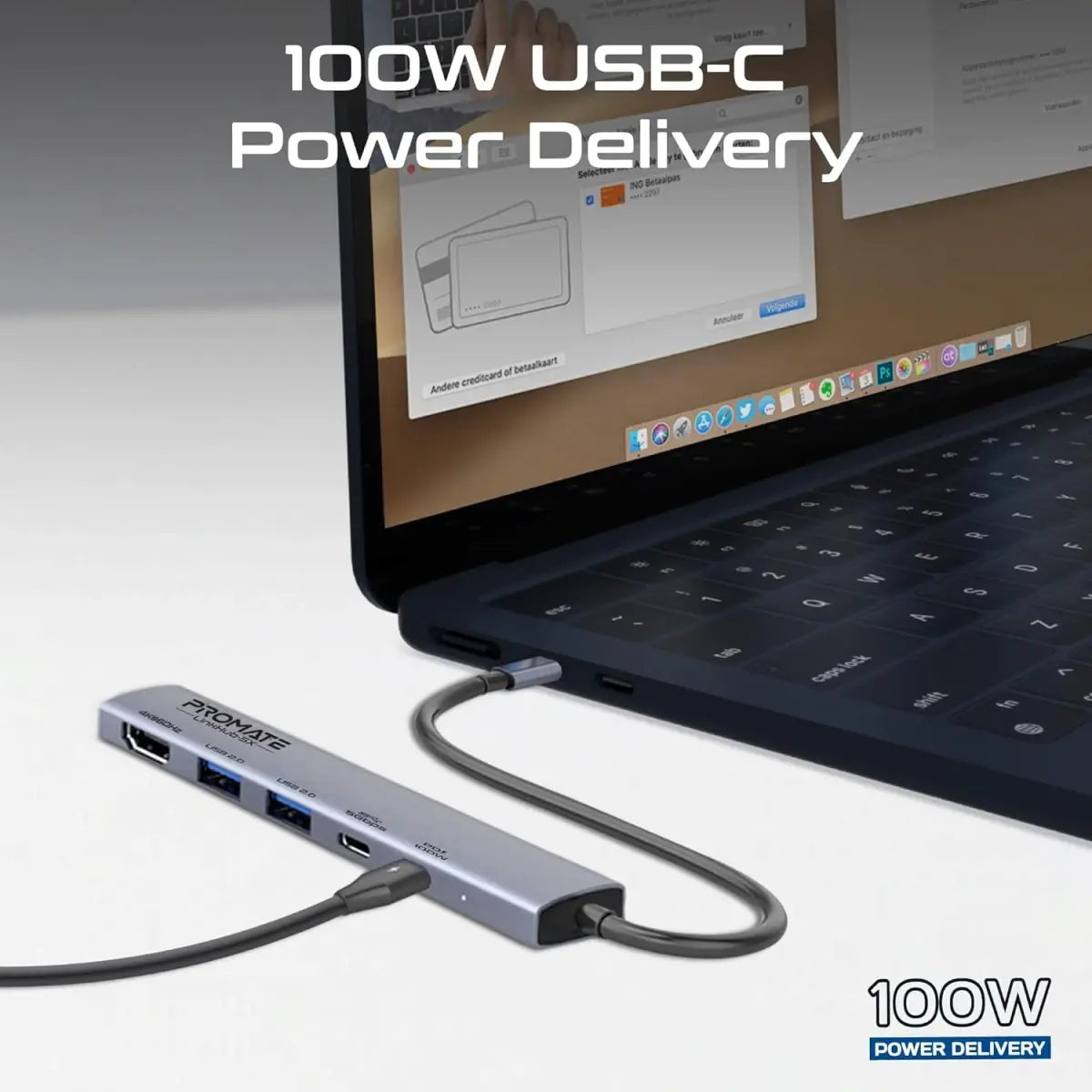 Promate 5-in-1 Multiport Hub LinkHub-5X 4K@60Hz USB-C Hub - 100W PowerDelivery Promate 5-in-1 Multiport Hub LinkHub-5X 4K@60Hz USB-C Hub - 100W PowerDelivery