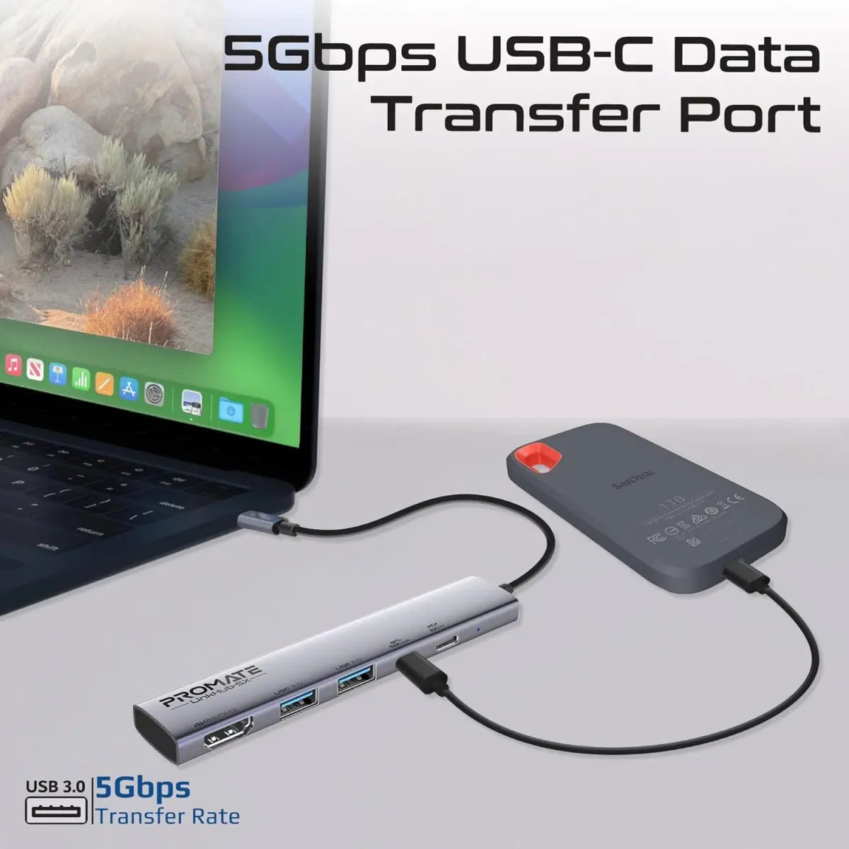 Promate 5-in-1 Multiport Hub LinkHub-5X 4K@60Hz USB-C Hub - 100W PowerDelivery Promate 5-in-1 Multiport Hub LinkHub-5X 4K@60Hz USB-C Hub - 100W PowerDelivery