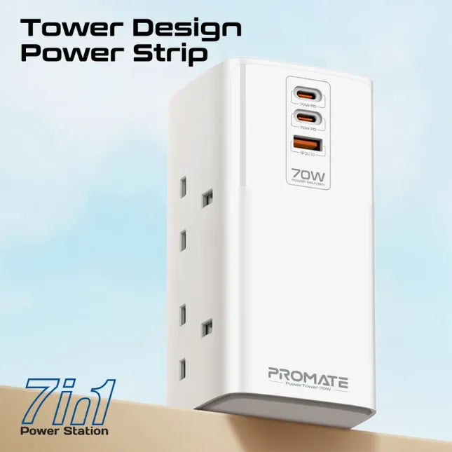 Promate Charging Station 70W Multi-Port Quad AC Sockets PowerTower-70W Promate Charging Station 70W Multi-Port Quad AC Sockets PowerTower-70W