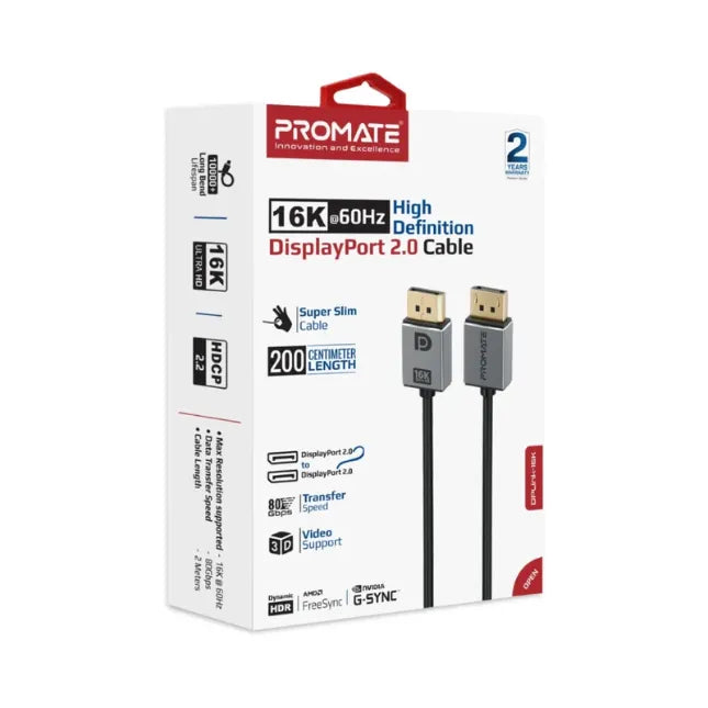 Promate DPLINK-16K, Display Port Cable High Definition Display Port 2.0 Cable