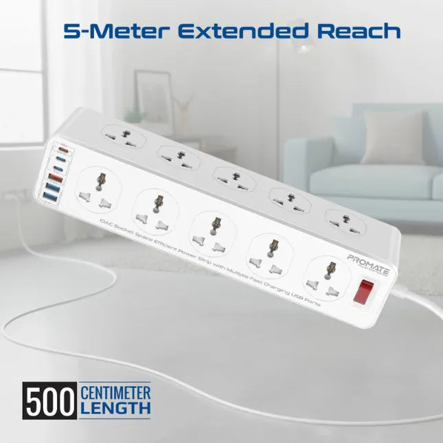 Promate 10AC Socket Space Efficient Power Strip Multiple Fast Charging USB Ports Promate 10AC Socket Space Efficient Power Strip Multiple Fast Charging USB Ports