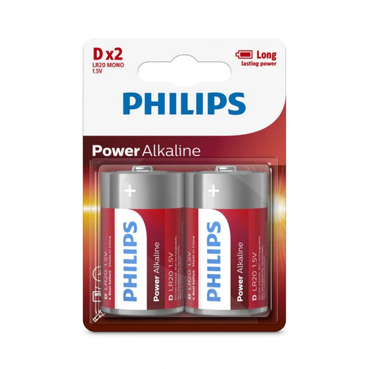 Philips Power Alkaline Batteries D - Pack of 2 energy hungry devices