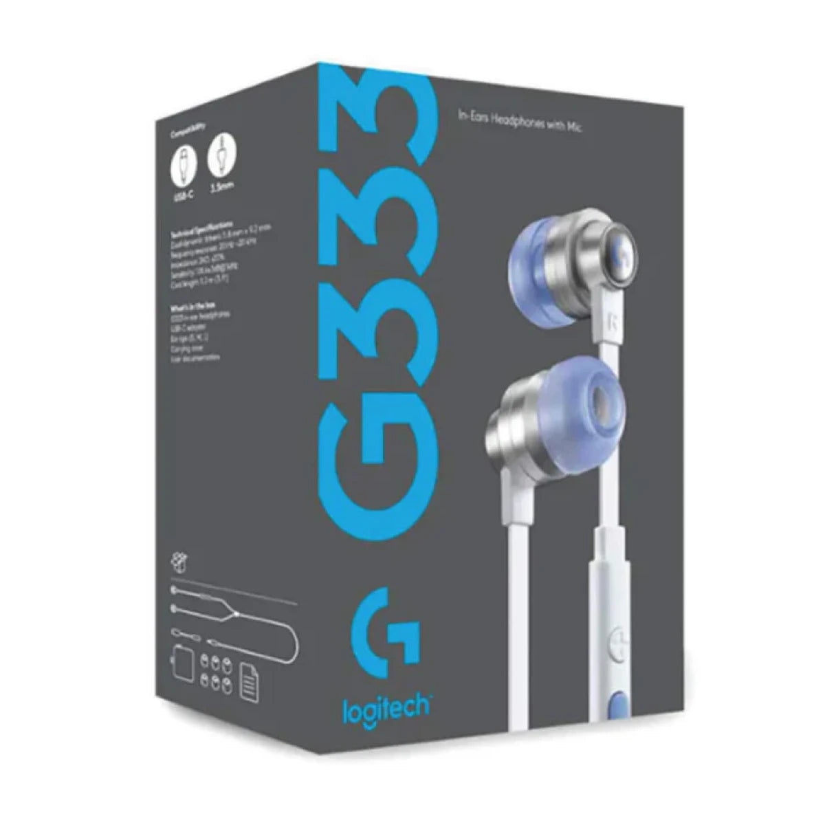 Logitech G333 GAMING EARPHONES Wired WITH MIC 3.5mm jack - White Logitech G333 GAMING EARPHONES Wired WITH MIC 3.5mm jack - White