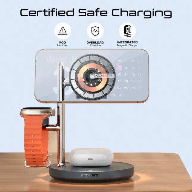 Promate 4-in-1 Qi2 Certified MagSafe Compatible Wireless Charging Station Synergy-3