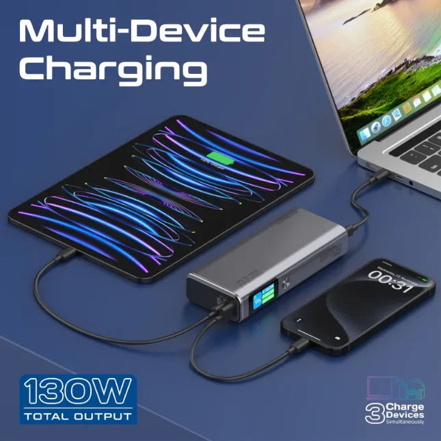 Promate Sleek 130W Multi-Port Power Delivery Power Bank TFT LCD Screen Titan-130 Promate Sleek 130W Multi-Port Power Delivery Power Bank TFT LCD Screen Titan-130