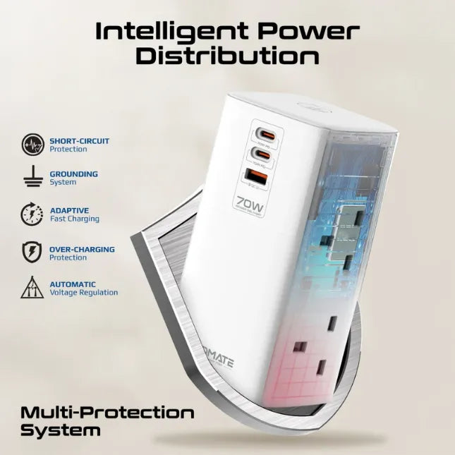 Promate Charging Station 70W Multi-Port Quad AC Sockets PowerTower-70W Promate Charging Station 70W Multi-Port Quad AC Sockets PowerTower-70W