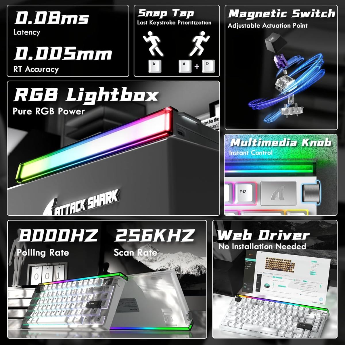 Attack Shark R85 HE Wired 75% Hall Effect Rapid Trigger Mechanical RGB Gaming