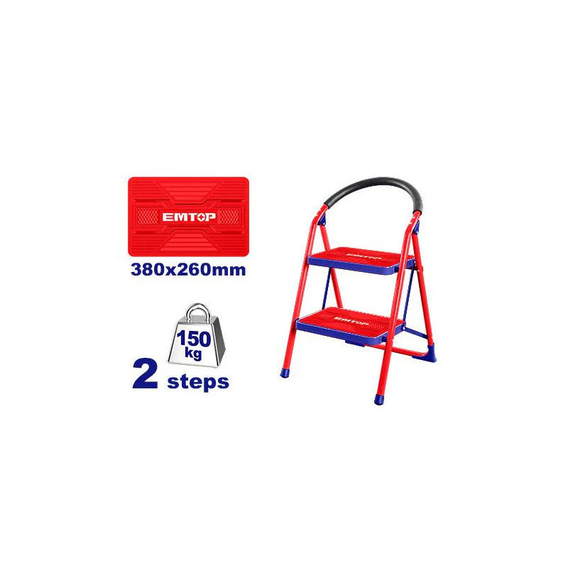 Emtop 2-Step Wide Ladder Heavy-duty Iron Anti-slip rubber feet 150Kilo ESLR1021 Emtop 2-Step Wide Ladder Heavy-duty Iron Anti-slip rubber feet 150Kilo ESLR1021