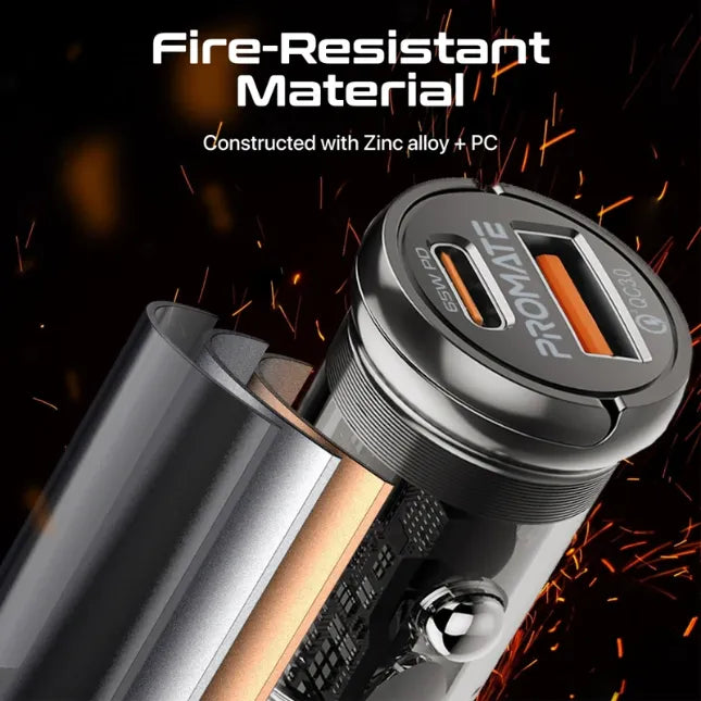 Promate Mini Car Charger 65W RapidCharge Transparent Power Delivery & QC 3.0 Promate Mini Car Charger 65W RapidCharge Transparent Power Delivery & QC 3.0