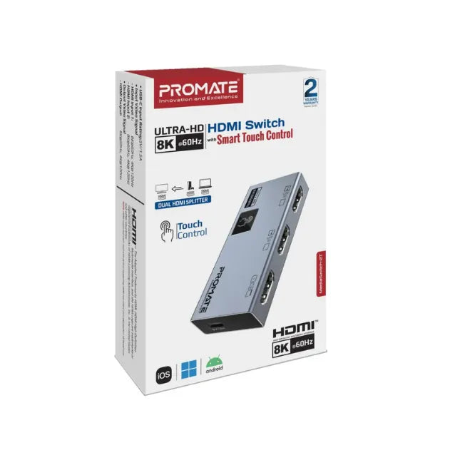Promate MediaSwitch-2T Ultra-HD 8K@60Hz HDMI® Switch KVM & Hub