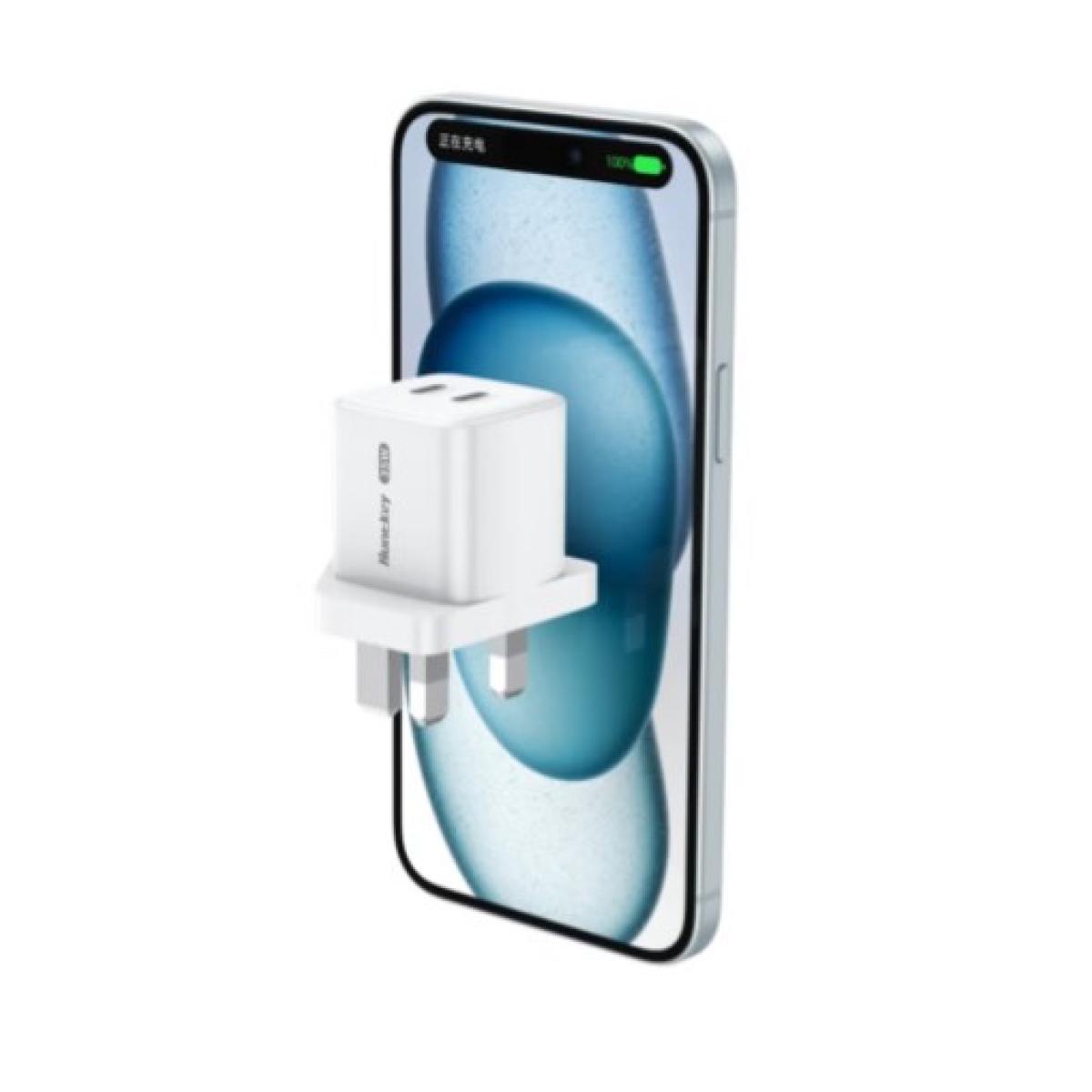 Huntkey G35 35W 2 Port Type-C PD Wall Charger MK plug -White Huntkey G35 35W 2 Port Type-C PD Wall Charger MK plug -White