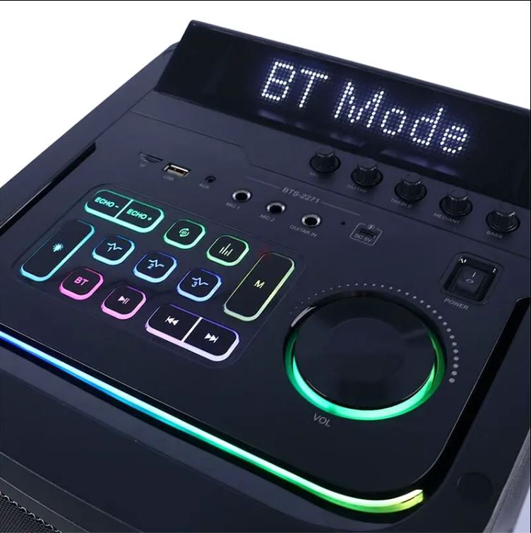 Speaker BTS-2271  8 inch × 4 Portable with 2 Wireless microphone Bluetooth Karaoke Speaker