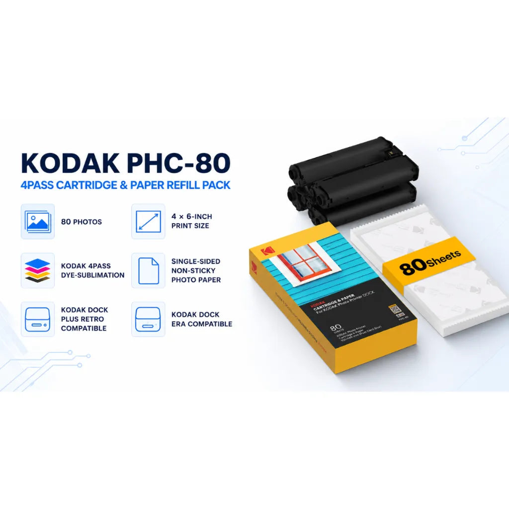 KODAK PHC-80 4PASS 4x6-inch Cartridge Refill Compatible Dock Photo– 80 Photos KODAK PHC-80 4PASS 4x6-inch Cartridge Refill Compatible Dock Photo– 80 Photos
