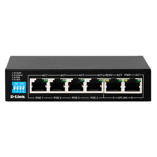D-Link DES-F1006P-E/B 6-Port 10/100 Switch with 4 PoE Ports and 2 Uplink