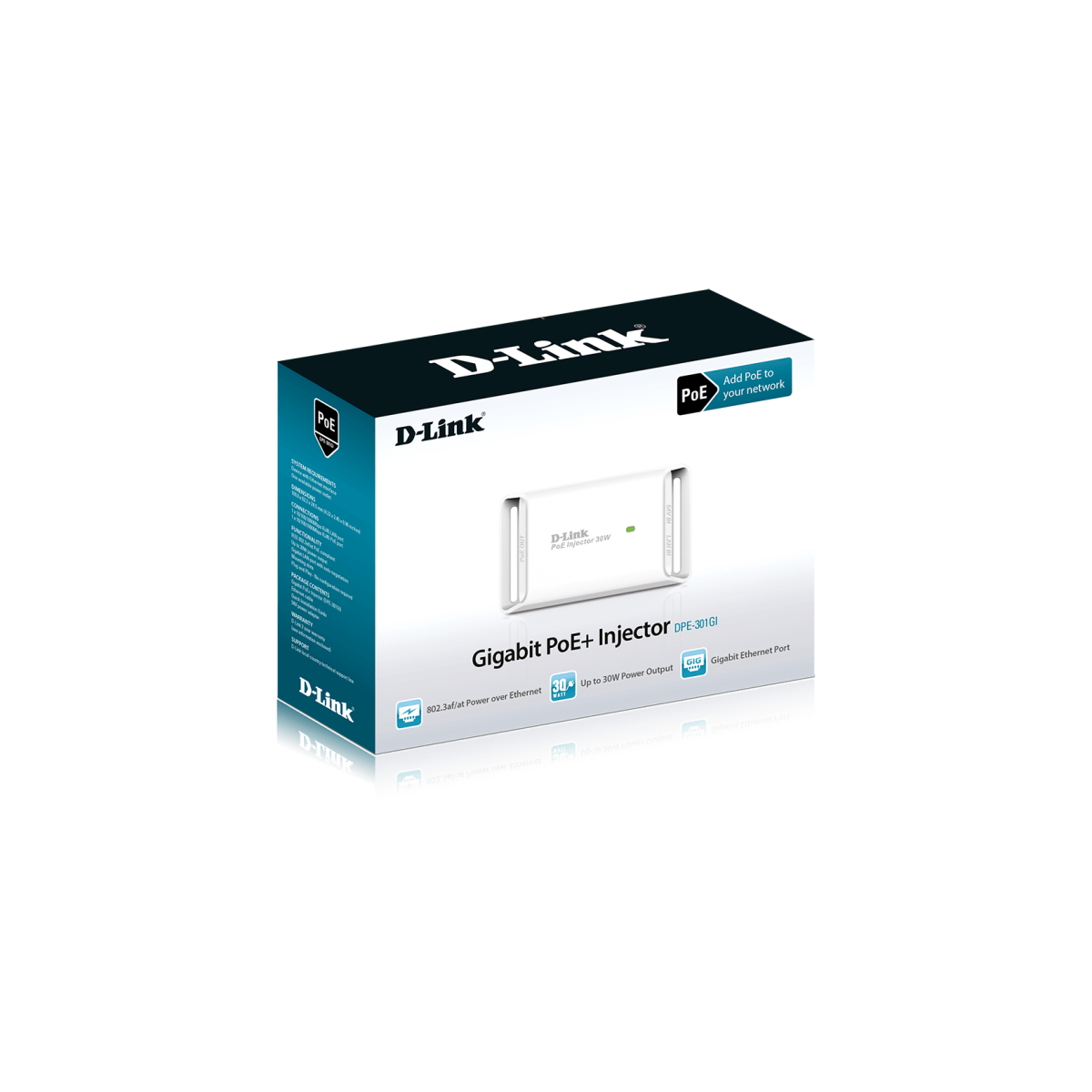 D-Link DPE-301GI Gigabit PoE+ Injector Plug-and-Play with no software required