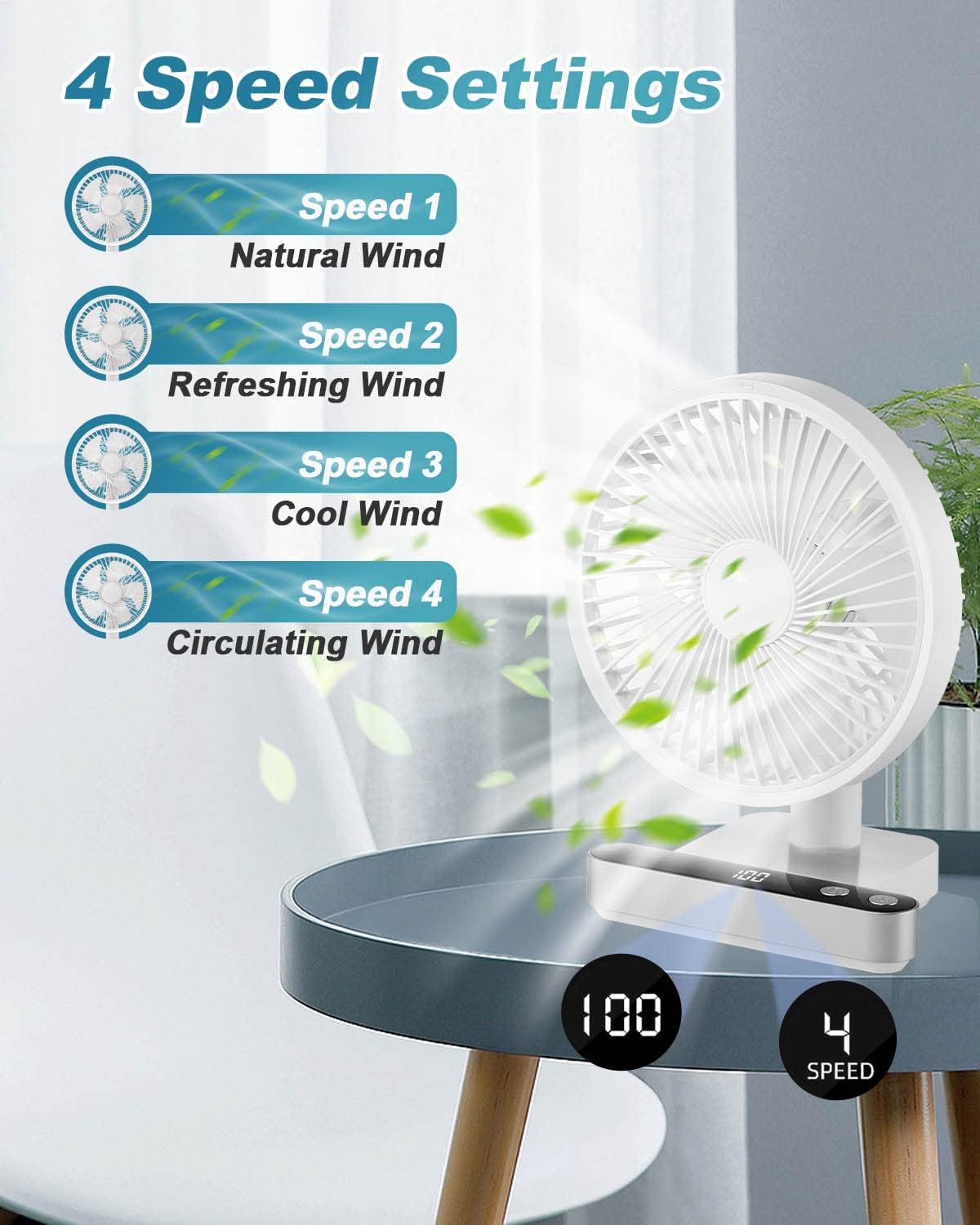 Portable 4 Wind Speed Rechargeable USB Desktop Fan 4W size: 170x106×226mm