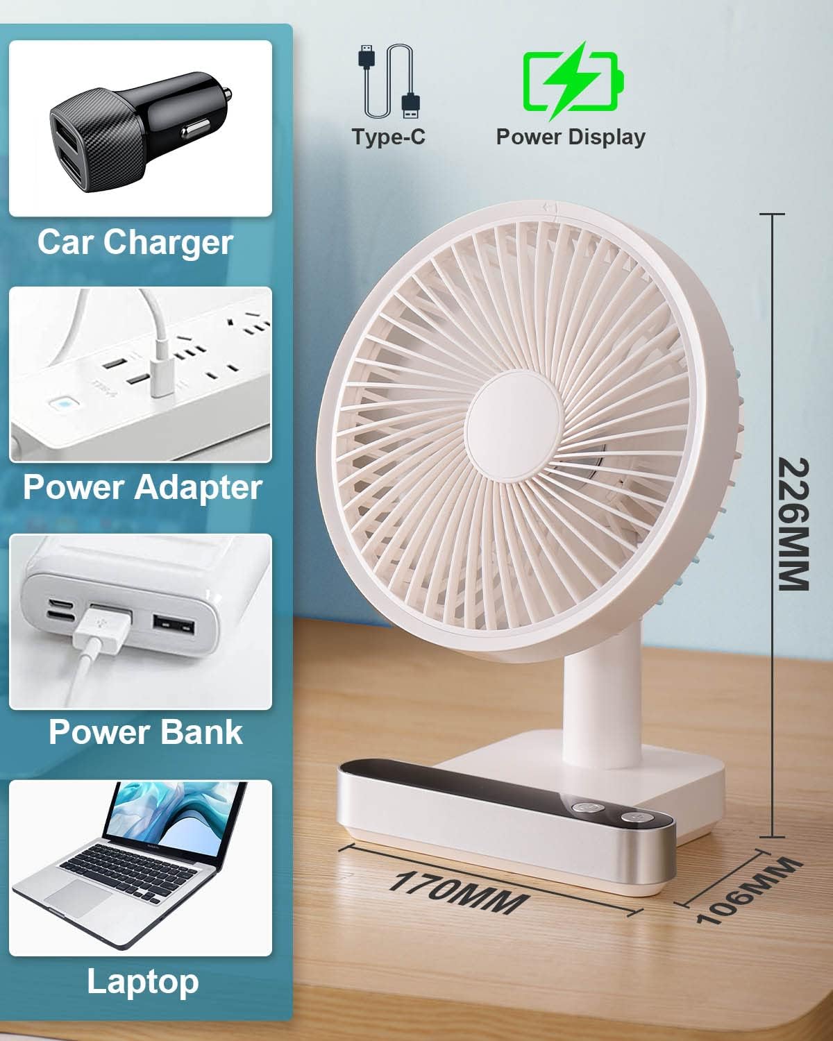 Portable 4 Wind Speed Rechargeable USB Desktop Fan 4W size: 170x106×226mm