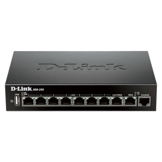 D-Link DSR-250 8-Port Gigabit VPN Router- Supports up to 75 VPN