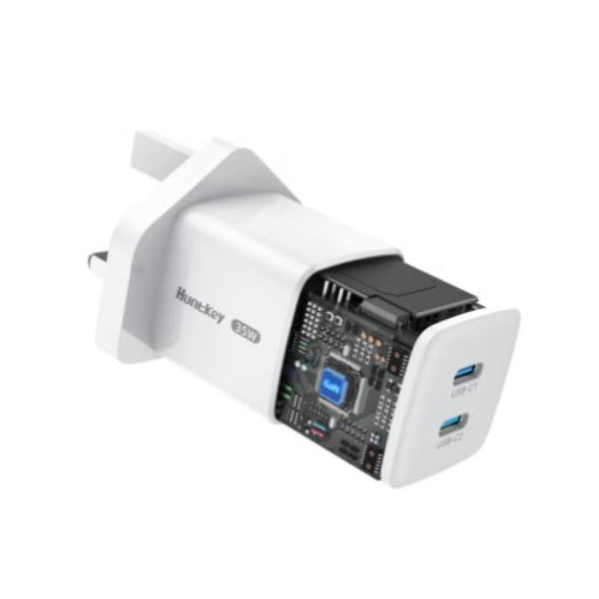 Huntkey G35 35W 2 Port Type-C PD Wall Charger MK plug -White Huntkey G35 35W 2 Port Type-C PD Wall Charger MK plug -White