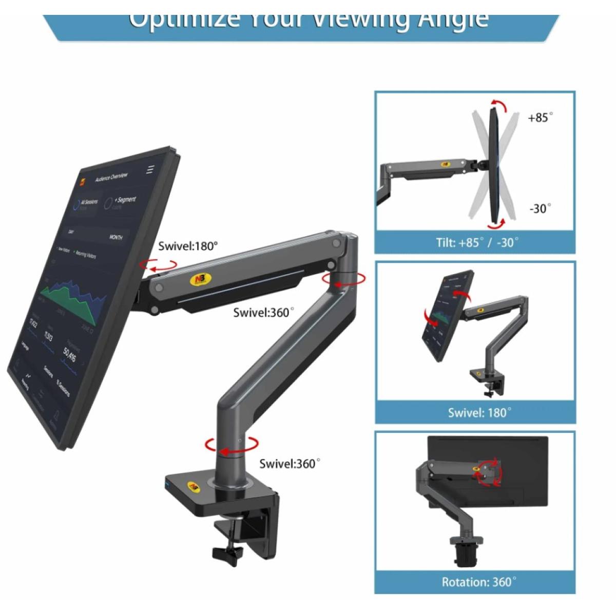 NB North Bayou G45 Full Motion Swivel Monitor Mount with Gas Spring 27-40”
