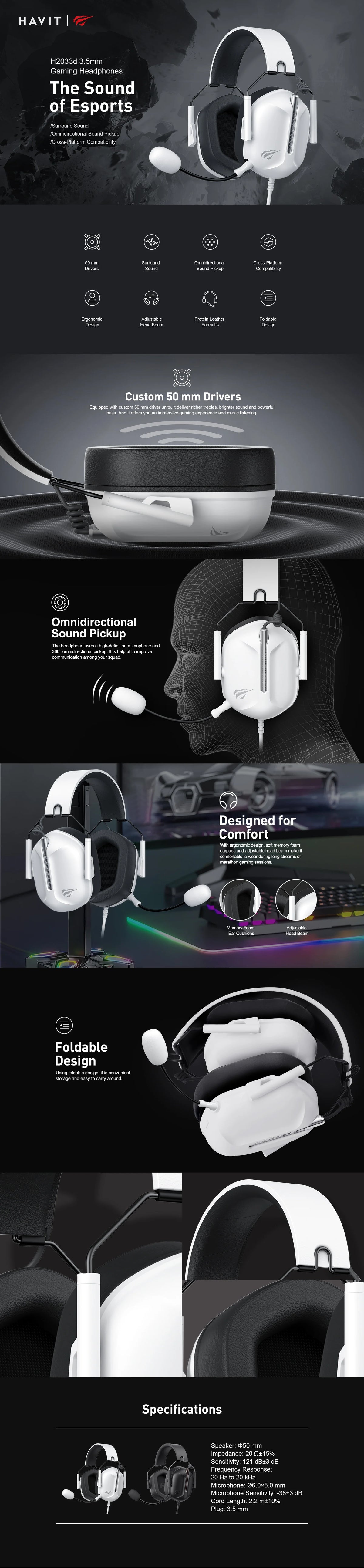 HAVIT Gaming Headphones GAMENOTE H2033d, 3.5MM, Foldable Design HAVIT Gaming Headphones GAMENOTE H2033d, 3.5MM, Foldable Design