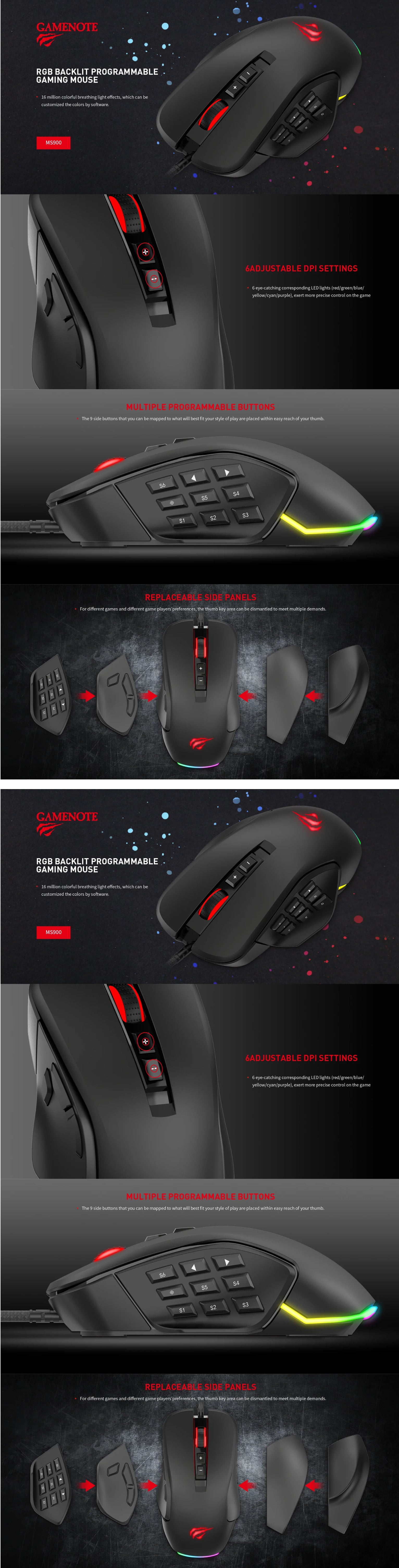 HAVIT MS900 RGB Backlit Programmable Gaming Mouse, USB, Adjustable DPI HAVIT MS900 RGB Backlit Programmable Gaming Mouse, USB, Adjustable DPI