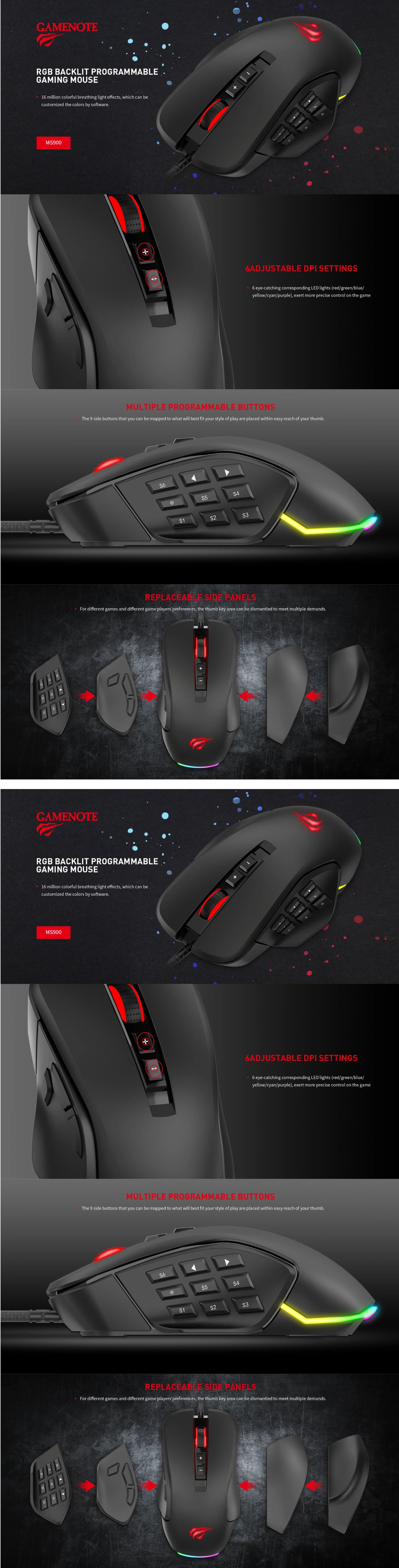 HAVIT MS900 RGB Backlit Programmable Gaming Mouse, USB, Adjustable DPI