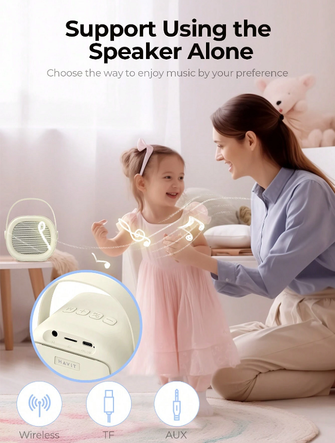 HAVIT  Wireless Speaker SK819BT Mini Portable Karaoke Bluetooth Microphone (AUX, USB)