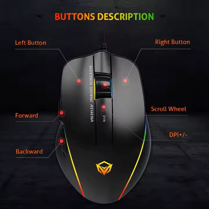 MeeTion MT-GM23 USB Wired RGB Gaming Mouse, Resolution 12800DPI, Keys: 5+1