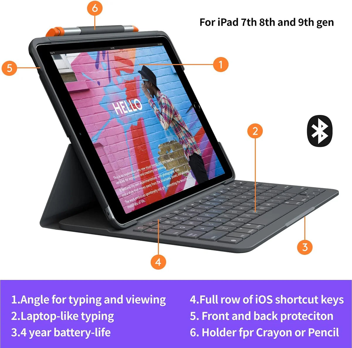Logitech Slim Folio Arabic for iPad (7th, 8th, 9th, 10th gen & A16)