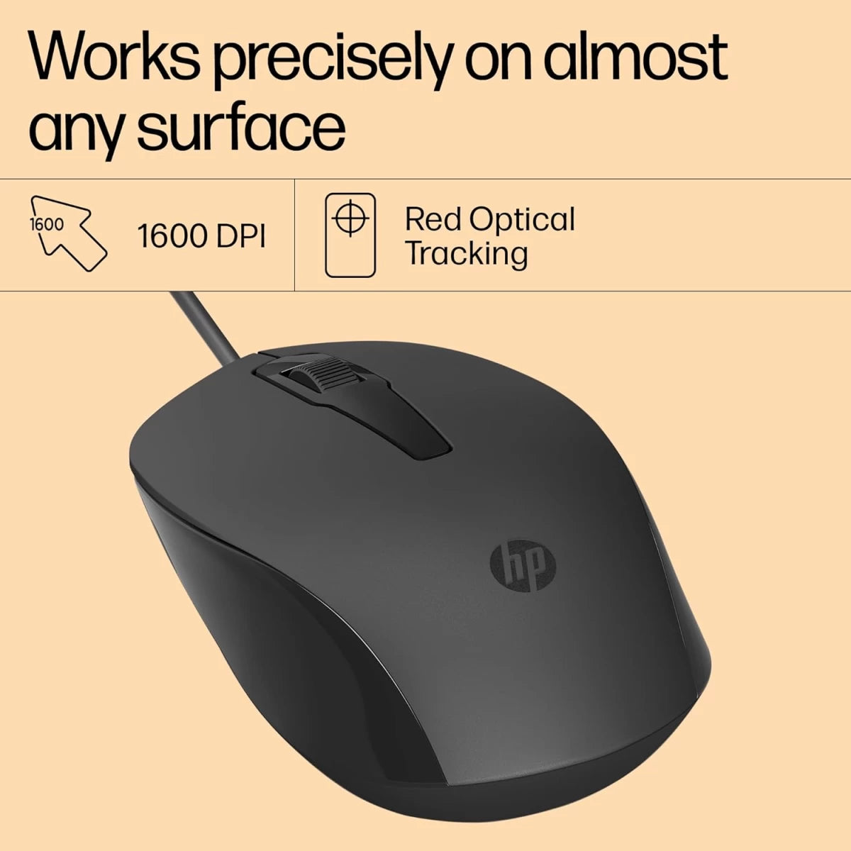 HP 150 Wired Mouse- Elegant Ergonomic Design, 1600 DPI Optical Tracking