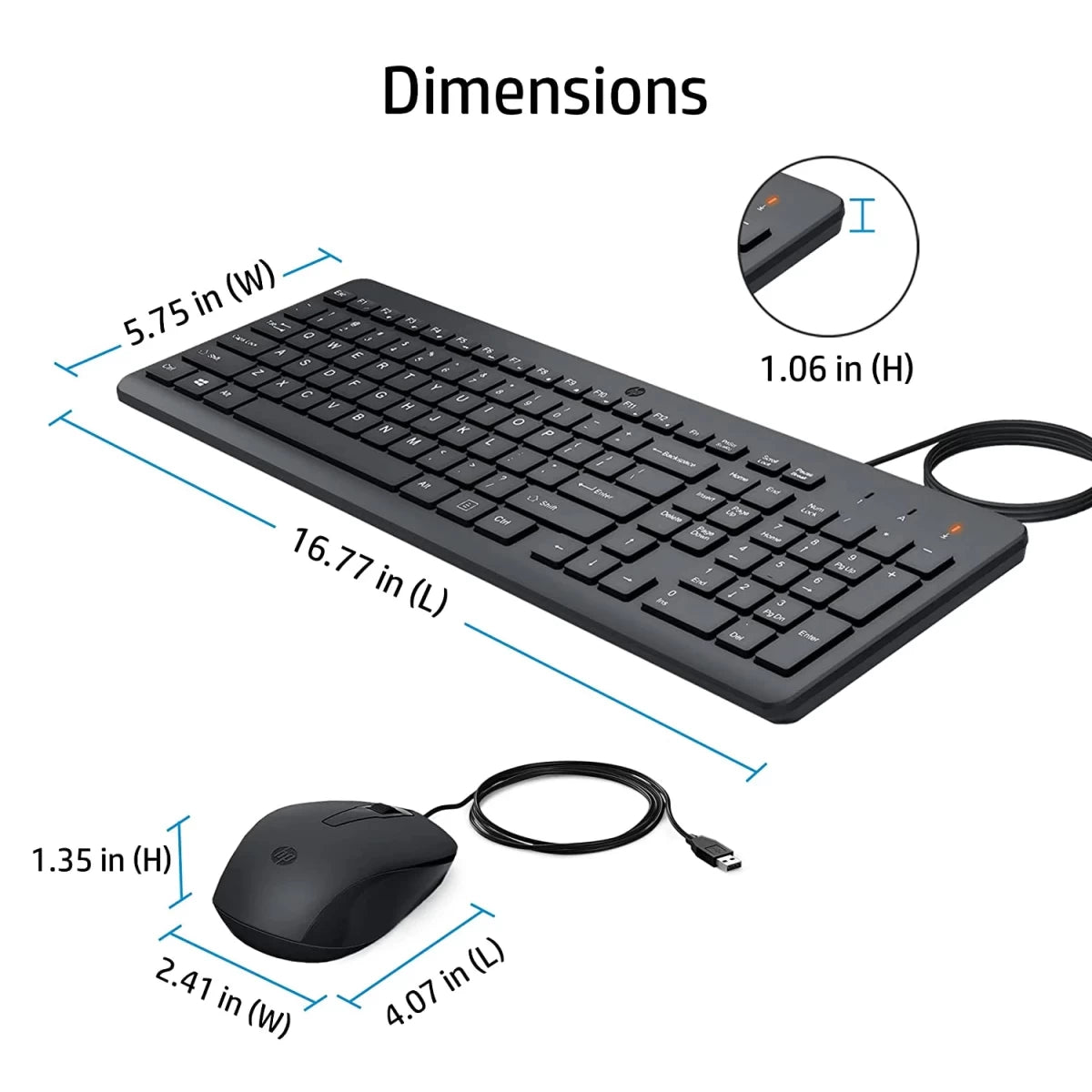 HP 150 Wired Mouse and Keyboard Combo - Full-Sized, Low-Profile Keyboard