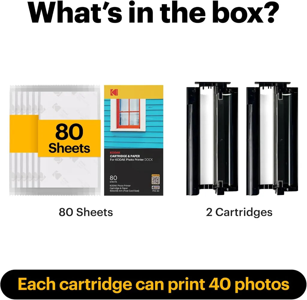 KODAK PHC-80 4PASS 4x6-inch Cartridge Refill Compatible Dock Photo– 80 Photos KODAK PHC-80 4PASS 4x6-inch Cartridge Refill Compatible Dock Photo– 80 Photos