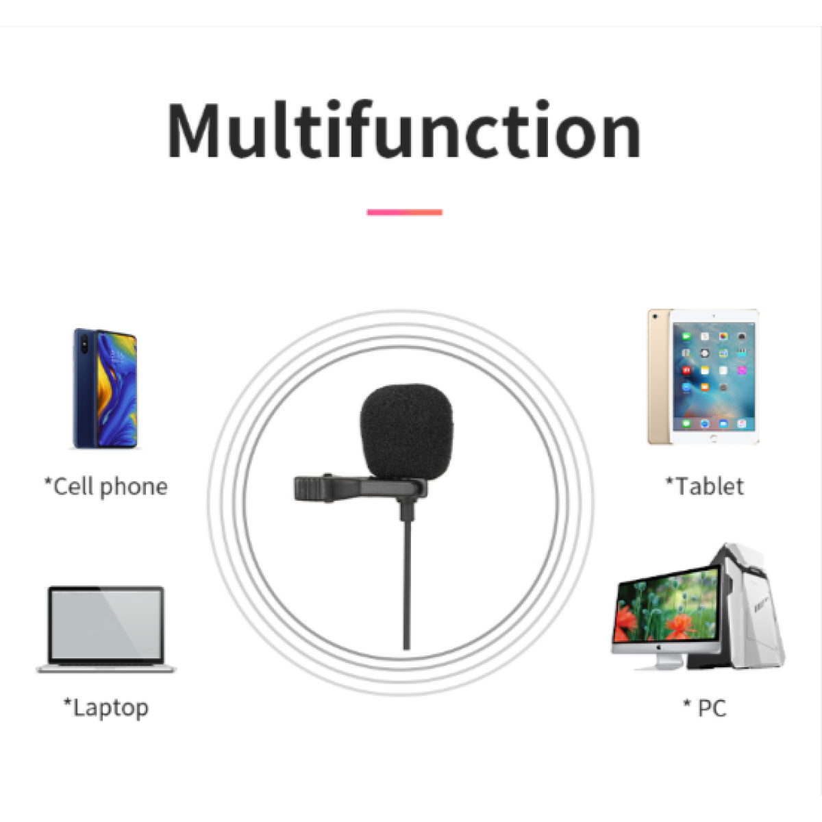 Jmary MC-R1 3.5mm Lavalier Microphone 2M Condenser Microphone 3.5mm Jack